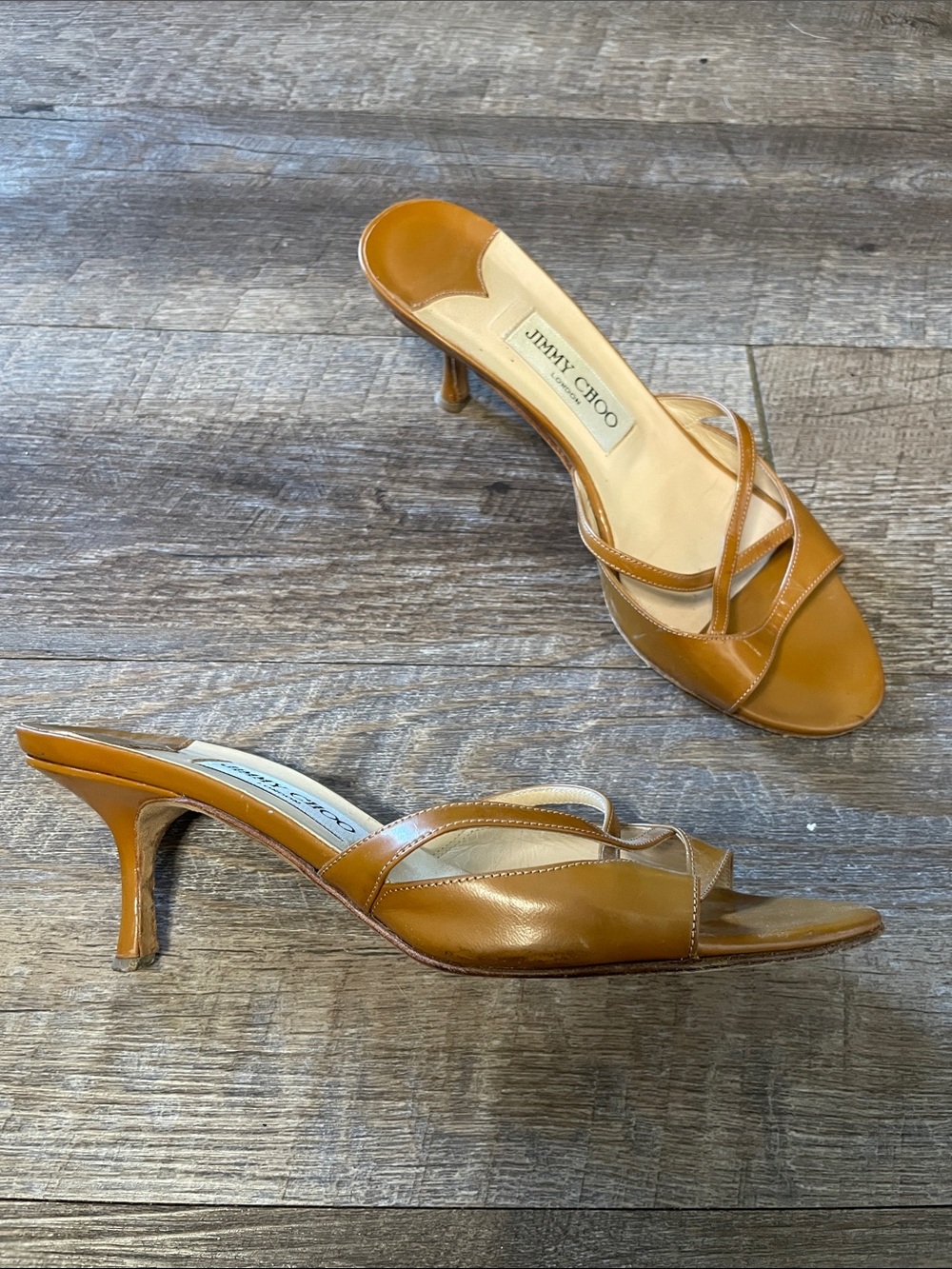 Jimmy Choo Brown Leather Strappy Kitten Heels